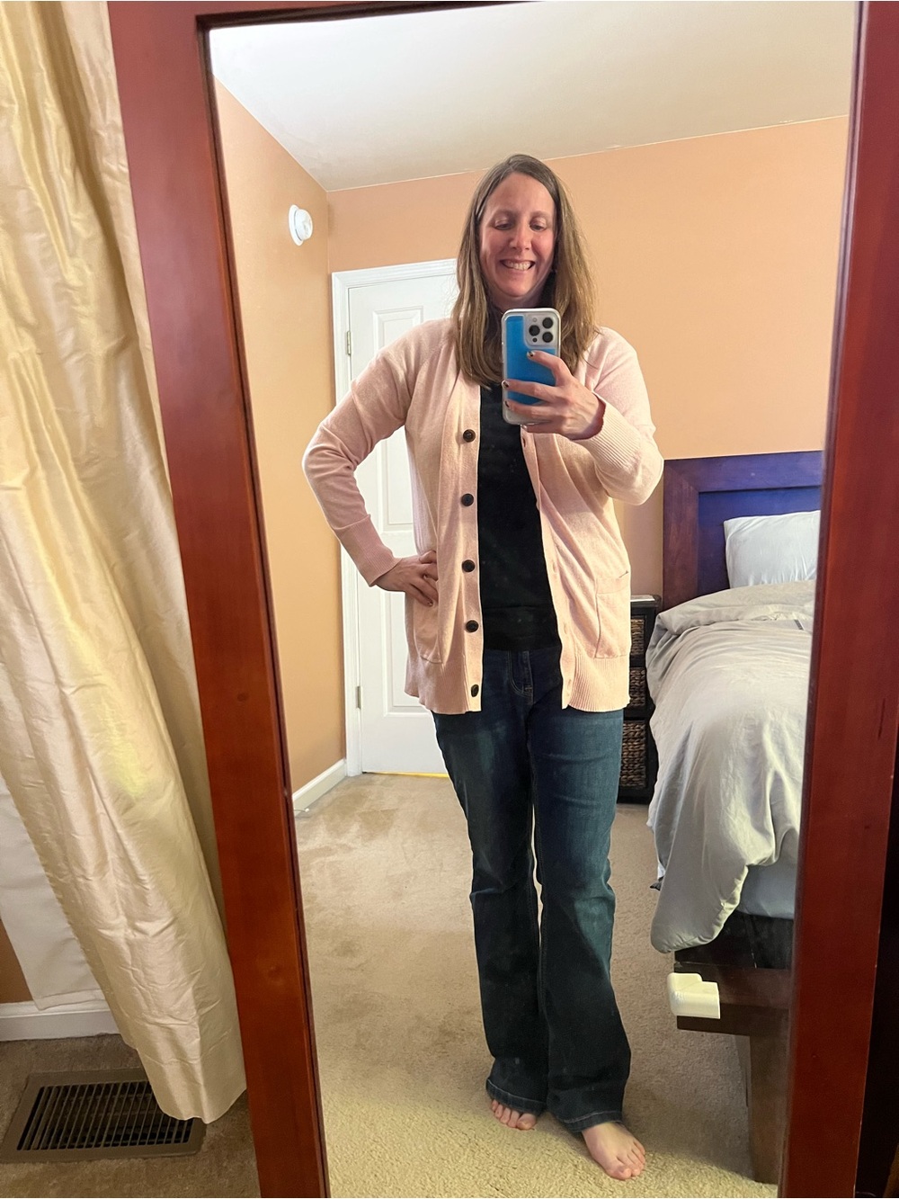 Loft Women's Long Cardigan Sweater with Pockets Size L - Light Coral / Pink - Picture 2 of 2